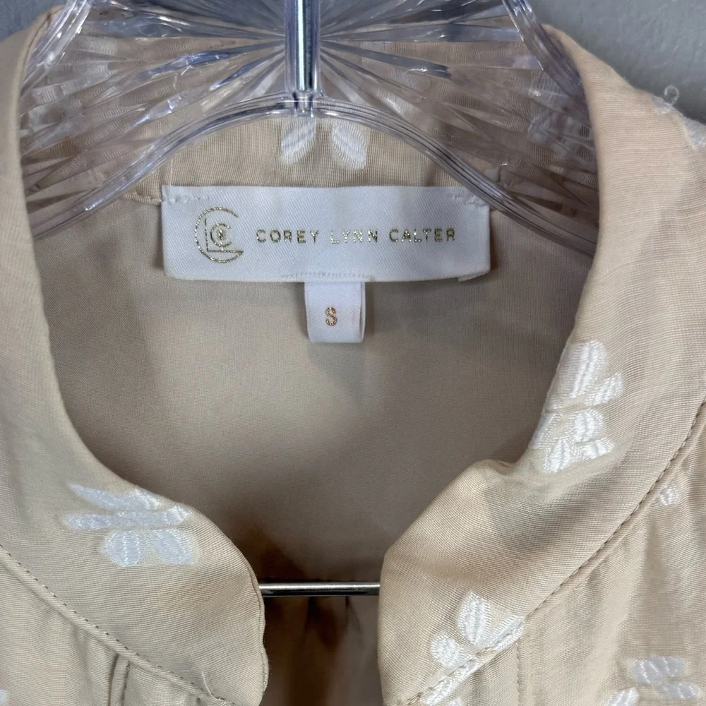 Anthropologie Corey Lynn Carter Cream Embroidered Floral‎ Blouse Size Small